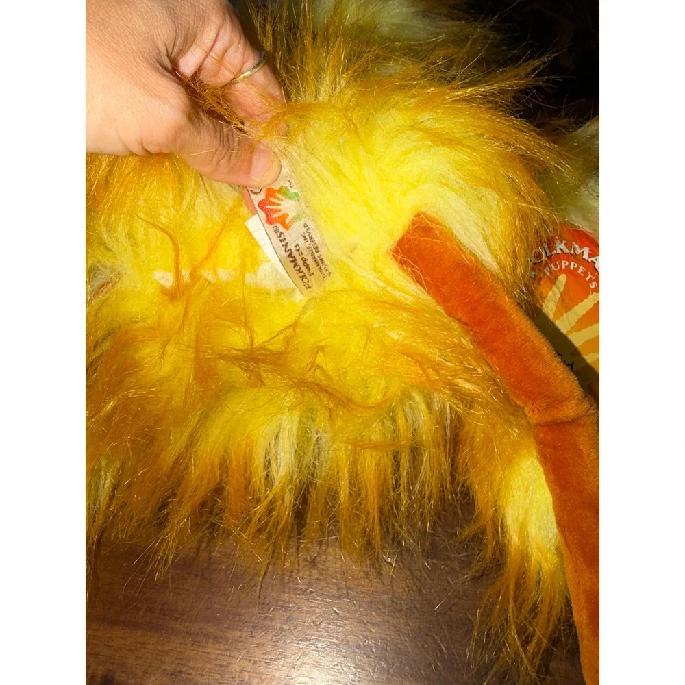 Folkmanis Funny Bird Hand Puppet Yellow Orange Shaggy Plush 20 Inch 2365 NWT